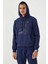 İndigo Kamuflaj Desen Baskılı Standart Kalıp Kapüşonlu Erkek Sweatshirt - 87884 5
