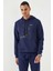 İndigo Kamuflaj Desen Baskılı Standart Kalıp Kapüşonlu Erkek Sweatshirt - 87884 7