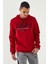 Kırmızı Yazı Nakışlı Standart Kalıp Kapüşonlu Erkek Sweatshirt - 87887 1