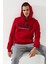 Kırmızı Yazı Nakışlı Standart Kalıp Kapüşonlu Erkek Sweatshirt - 87887 3