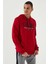 Kırmızı Yazı Nakışlı Standart Kalıp Kapüşonlu Erkek Sweatshirt - 87887 7