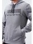 Gri Melanj Nakışlı Kanguru Cep Standart Kalıp Kapüşonlu Erkek Sweatshirt - 87839 8