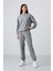 Gri Melanj O Yaka Oversize Lastik Paça Kadın Eşofman Takım - 95287 8