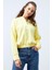 Limon Kapüşonlu Yarım Fermuar Selanik Kadın Oversize Triko Crop Top Sweathirt - 97193 5