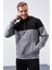 Gri Melanj Erkek Yarım Fermuar Standart Kalıp Kapüşonlu Sweatshirt - 88033 3