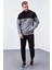 Gri Melanj Erkek Yarım Fermuar Standart Kalıp Kapüşonlu Sweatshirt - 88033 4