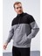 Gri Melanj Erkek Yarım Fermuar Standart Kalıp Kapüşonlu Sweatshirt - 88033 5