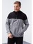 Gri Melanj Erkek Yarım Fermuar Standart Kalıp Kapüşonlu Sweatshirt - 88033 6