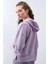 Eflatun Kapüşonlu Yazı Nakışlı Selanik Kadın Oversize Sweatshirt - 97192 7