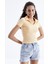 Kavun Içi Polo Yaka Basic Kısa Kollu Kadın Crop Top T-Shirt - 97208 1