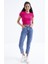 Fuşya Basic Yanı Pencereli O Yaka Kadın Crop Top T-Shirt - 97207 2