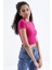 Fuşya Basic Yanı Pencereli O Yaka Kadın Crop Top T-Shirt - 97207 3