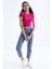 Fuşya Basic Yanı Pencereli O Yaka Kadın Crop Top T-Shirt - 97207 4