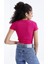 Fuşya Basic Yanı Pencereli O Yaka Kadın Crop Top T-Shirt - 97207 8
