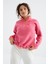 Şeker Pembe Yarım Fermuar Etek Ucu Büzgülü Dik Yaka Oversize Kadın Polar Sweatshirt - 97234 1