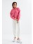Şeker Pembe Yarım Fermuar Etek Ucu Büzgülü Dik Yaka Oversize Kadın Polar Sweatshirt - 97234 2