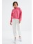 Şeker Pembe Yarım Fermuar Etek Ucu Büzgülü Dik Yaka Oversize Kadın Polar Sweatshirt - 97234 4