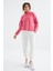 Şeker Pembe Yarım Fermuar Etek Ucu Büzgülü Dik Yaka Oversize Kadın Polar Sweatshirt - 97234 6