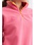 Şeker Pembe Yarım Fermuar Etek Ucu Büzgülü Dik Yaka Oversize Kadın Polar Sweatshirt - 97234 7
