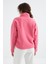 Şeker Pembe Yarım Fermuar Etek Ucu Büzgülü Dik Yaka Oversize Kadın Polar Sweatshirt - 97234 8
