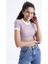 Gül Kurusu Basic Kol Detaylı O Yaka Kadın Crop Top T-Shirt - 97200 1