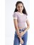 Gül Kurusu Basic Kol Detaylı O Yaka Kadın Crop Top T-Shirt - 97200 3