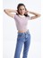 Gül Kurusu Basic Kol Detaylı O Yaka Kadın Crop Top T-Shirt - 97200 4