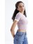 Gül Kurusu Basic Kol Detaylı O Yaka Kadın Crop Top T-Shirt - 97200 6
