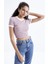 Gül Kurusu Basic Kol Detaylı O Yaka Kadın Crop Top T-Shirt - 97200 7