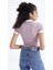 Gül Kurusu Basic Kol Detaylı O Yaka Kadın Crop Top T-Shirt - 97200 8
