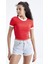 Nar Çiçeği Basic Kol Detaylı O Yaka Kadın Crop Top T-Shirt - 97200 7