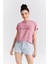 Gül Kurusu Yazı Baskılı Kapüşonlu Oversize Bürümcük Kumaş Kadın Crop Top T-Shirt - 97229 3