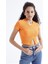 Oranj Basic Önü Yırtmaçlı V Yaka Kadın Crop Top T-Shirt - 97206 3