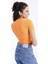 Oranj Basic Önü Yırtmaçlı V Yaka Kadın Crop Top T-Shirt - 97206 8