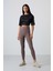 Kahverengi Yüksek Bel Toparlayıcı Slim Fit Dar Paça Kadın Tayt - 94011 1