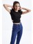 Siyah Basic Yanı Pencereli O Yaka Kadın Crop Top T-Shirt - 97207 7