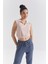 Somon Polo Yaka Beli Lastikli Bürümcük Kumaş Kadın Crop Top T-Shirt - 97223 1