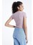 Gül Kurusu Basic Yanı Pencereli O Yaka Kadın Crop Top T-Shirt - 97207 8