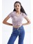 Gül Kurusu Büzgü Detaylı V Yaka Kadın Crop Top T-Shirt - 97205 1