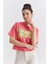 Rose Renkli Yazı Baskılı O Yaka Kadın Oversize T-Shirt - 97212 3