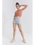 Tarçın Polo Yaka Beli Lastikli Bürümcük Kumaş Kadın Crop Top T-Shirt - 97223 4