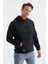 Lacivert Yazı Nakışlı Kanguru Cepli Kapüşonlu Standart Kalıp Erkek Polar Sweatshirt - 88156 1