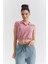 Gül Kurusu Polo Yaka Beli Lastikli Bürümcük Kumaş Kadın Crop Top T-Shirt - 97223 1