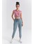 Gül Kurusu Polo Yaka Beli Lastikli Bürümcük Kumaş Kadın Crop Top T-Shirt - 97223 4