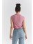 Gül Kurusu Polo Yaka Beli Lastikli Bürümcük Kumaş Kadın Crop Top T-Shirt - 97223 8