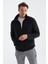 Lacivert Fermuarlı Dik Yaka Standart Kalıp Erkek Polar Sweatshirt - 88134 5