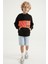 Siyah Nakışlı Kanguru Cepli Kapüşonlu Standart Kalıp Erkek Çocuk Sweatshirt - 11010 2