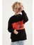 Siyah Nakışlı Kanguru Cepli Kapüşonlu Standart Kalıp Erkek Çocuk Sweatshirt - 11010 5