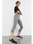 Gri Melanj Yüksek Bel Slim Fit Dar Paça Kadın Kapri Tayt - 93097 5