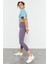Eflatun Yüksek Bel Slim Fit Dar Paça Kadın Kapri Tayt - 93097 2